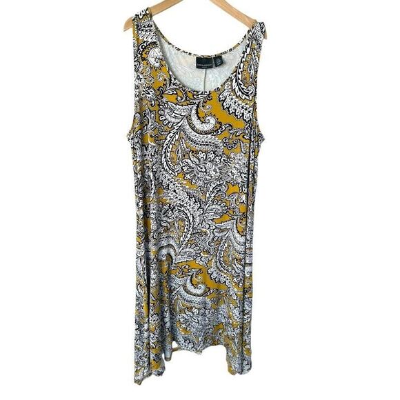 Cynthia Rowley Yellow Paisley Maxi Tank Dress Womens Plus Size 2X Stretch Knit - Picture 1 of 7